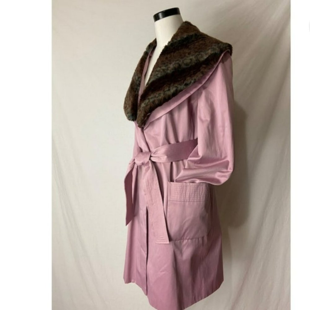 Bandolino 3/4 Trench Coat, large, mauve, detachable faux collar, removable belt